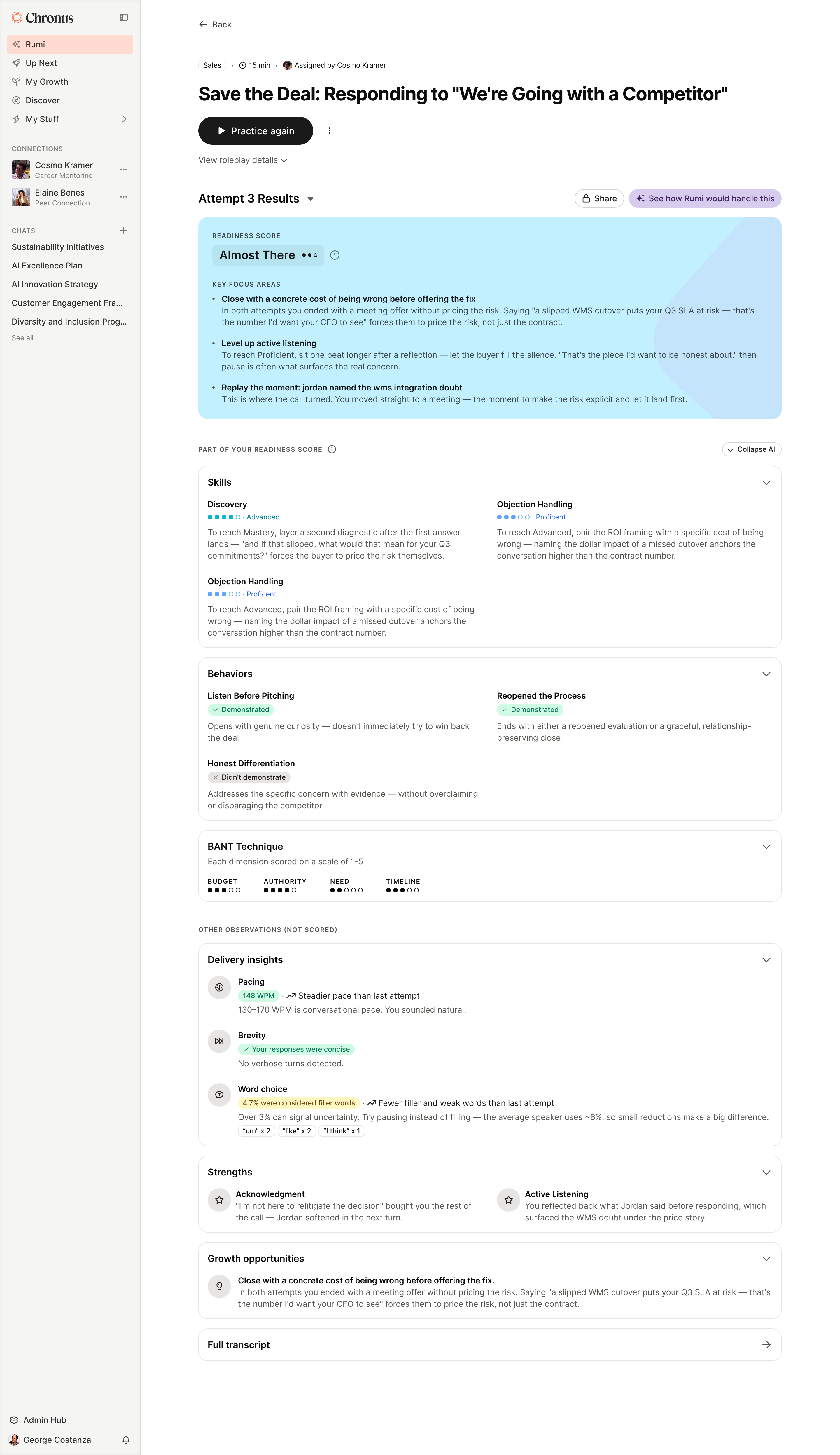 AI Roleplay details and results page